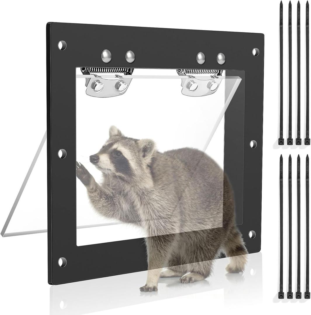 Raccoon One Way Eviction Door, Raccoon Trap Live Catcher, The Raccoon Trap Contactless Excluder for Attics, Under Decks, and Chimneys, DIY Installation(with 8 Tie Tapes), 8.3x10.6 IN