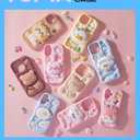 Kawaii 3D Teddy Bear Phone Case for iPhone 16 Pro (with Retractable Phone Stand & Grip) Cute Girly Cartoon Soft Silicone Phone Cover for Girls, Kids, Teens, and Women, Brown