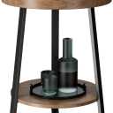 Gadroad Round End Table with Storage Shelf, 2 Tier Farmhouse Side Table Nightstand for Living Room, Bedroom, Wood Tabletop & Black Metal Frame, Brown 15.7 * 15.7 * 23.0 inches
