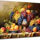 Kitchen Fruit Canvas Wall Art Vintage Still Life Painting Fruits and Grape Print Picture Rustic Farmhouse Colorful Framed Food Art for Dining Room Home Decor, 24"L x 16"W