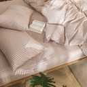 MooMee Striped Duvet Cover Set 100% Washed Cotton Linen Like Textured Breathable Durable Soft Comfy (Orange White Wide Stripes, Cal King 104"x98")
