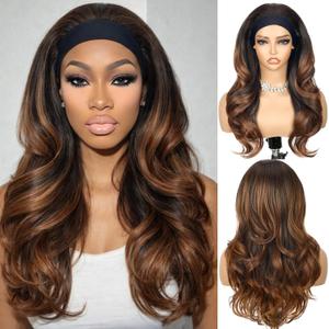 Quantum Love Curly Headband Wig Layered Headband Wigs for Black Women Ombre Brown TALOS Long Wavy Curly Synthetic Half Wig