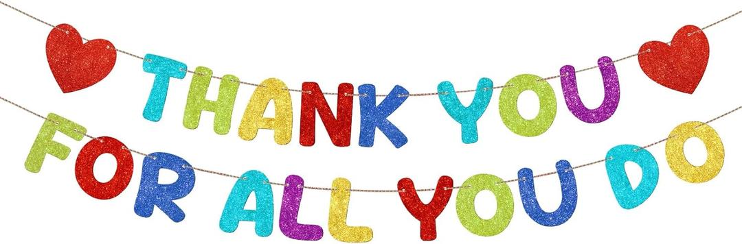 Fulmoon Pre Strung Thank You for All You Do Glitter Banner Funny Appreciation Banner for Employee Coworker Staff Teacher Thank Sign Party Decorations