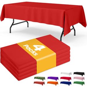Red Plastic Table Cloth - 4 Pack 54" × 108" Rectangle Disposable Tablecloths for 6FT Tables, Waterproof Table Cover for Party, Holiday & Gathering Use