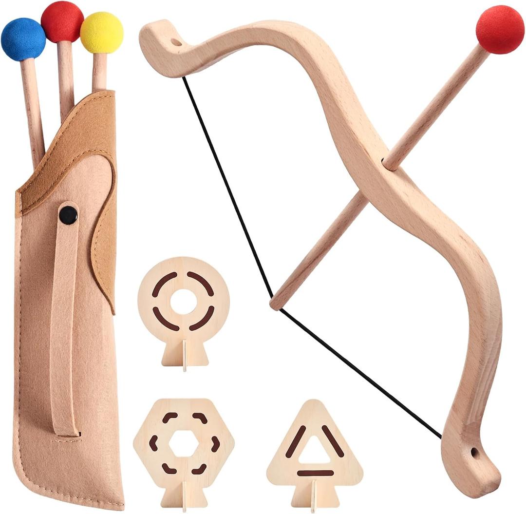 let's make Kids Bow and Arrow Wooden Archery Toy Set for Kids Ages 3+ Bow and Arrow Set Includes 3 Arrows 3 Targets Quiver Indoor and Outdoor Toys for Children Boys Girls