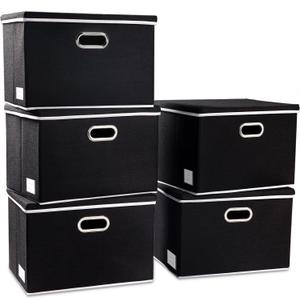 PRANDOM Extra Large Collapsible Storage Bins with Lids [5-Pack] Linen Fabric Foldable Storage Baskets Boxes Organizer Containers Cube with Cover for Bedroom Closet Office Nursery (22.8x15.75x13.8")
