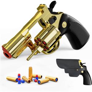 Revolver Toy Gun with Holster Gold - Soft Bullet Western Cowboy Prop Revolver Gun Plastic Play Cap Guns Pistol for Kids Boys Age 6+ Foam Blaster CS Toy Rifle Sniper Small Hand Gun Cosplay Shoot Game