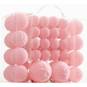Velvet Christmas Ball Ornaments - 46pcs Flocked Christmas Tree Decorations Set Assorted Shatterproof Hanging Ornaments with Loop for Xmas Holiday Home Decor, 3 Sizes (Pink)