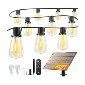 addlon 102FT(96+6) Solar String Lights Outdoor Waterproof with Remote, 30+2 LED Shatterproof Bulbs, 3 Modes, 8H Timeable & Dimmable, Solar Powered Hanging Patio Lights for Garden Backyard Porch Decor