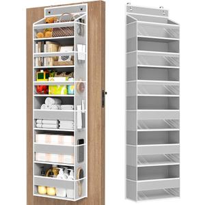 Over The Door Organizer, 6 Shelf Door Hanging Organizers with 6 Large Capacity Pockets, Behind Door Storage Hanging Shelves for Closet Wall Bathroom Bedroom Nursery