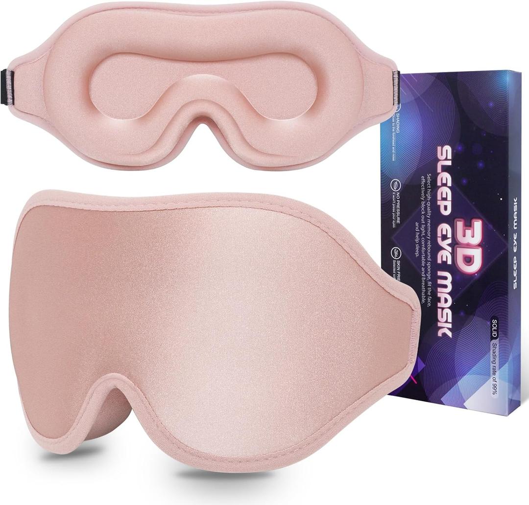 Sleep Mask 100% Light Blocking Eye Mask for Sleeping 3D Memory Foam Eye Covers with Adjustable Strap Night Blindfold for Women Pink