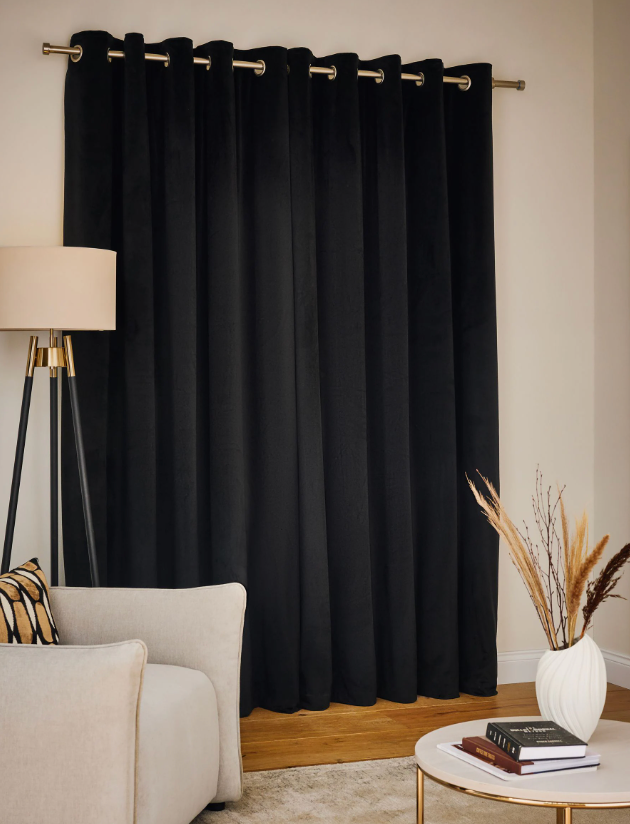 Black Matte Velvet Super Thermal Eyelet Curtains, 80 x 72