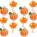KPOSIYA Fall Napkins Rings, 12 Pcs Thanksgiving Napkin Ring Fall Maple Leaf Napkin Rings and Halloween Pumpkin Napkin Holders for Thanksgiving Table Decorations, Fall Banquet, Holiday Dinner Party