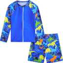 Boys Zipper Rash Guard Sets UPF 50+ with Short 3-9 Years (002 Dinosaur) 
 3-4T