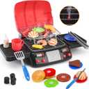 Kids Play Food Grill with Pretend Smoke Sound Light Kitchen Playset BBQ Accessories Camping Cooking Set Barbecue Toddler Girl Boy Toy 2 3 4 5 6 Year Old 4-8 Birthday Kid Toy Idea