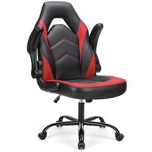 Sweetcrispy Computer Gaming Chair - PU Leather Ergonomic Lumbar Support with Flip-up Armrest and 360° Swivel Wheels, Height Adjustable Task Home Office Desk Video Racing, Red