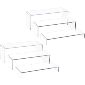 Acrylic Display Riser Stand of 6pcs, 5mm Thickness,12'' Length Tierd Display Stands, Acrylic Shelf Risers for Perfume Display,Risers for Buffet Table,Cupcake Stand,Pop Figurines,Tumbler,Food