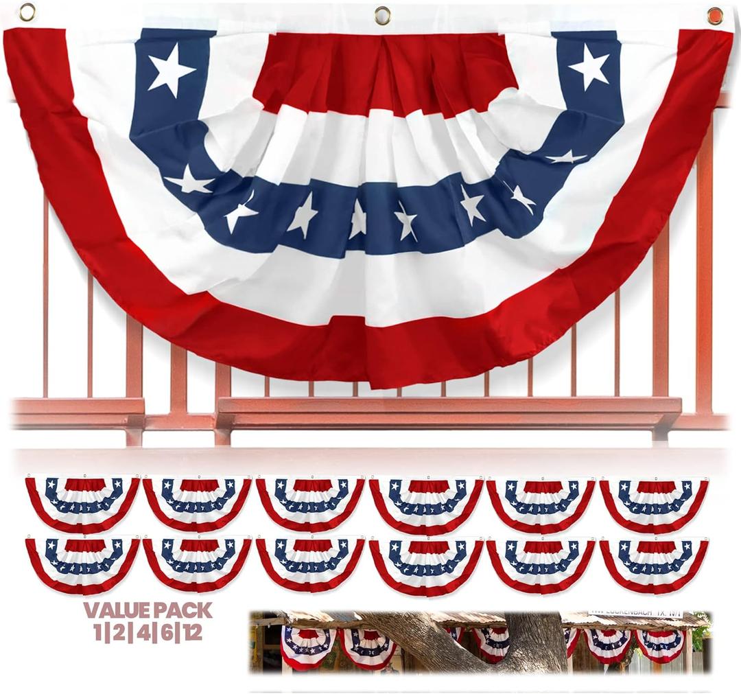 Anley US National Pleated Fan Flag, 1.5x3 ft American Bunting Flag Patriotic Stars & Stripes - Sharp Color and Fade Resistant - Canvas Header and Brass Grommets - United States 1.5 x 3 Feet Half Fan Banner