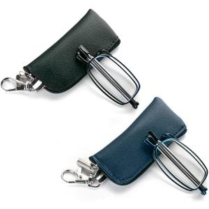 2 Pack Folding Reading Glasses for Men Women with Keychain Compact Bags Blue Light Blocking Portable Pocket Computer Readers,Black and Blue 1.25