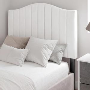 Colingmill Twin Size Contoured Headboard with Studded Upholstery with Dual Hanging Options 40 Inch Headboard with Nailtrim in White Fabric for College Dorm Room, 40.2 x 24 x 2.4 inch