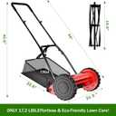 PeakPursuit 16-Inch Cordless Push Reel Lawn Mower, 5-Blade Walk-Behind Manual Grass Cutter with Steel Frame, Adjustable Cutting Height, Soft Grip Handle & 7.9-Gallon Grass Catcher