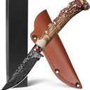 Plys Fixed blade knife with leather sheath, Handmade Forged Stainless steel,Outdoor camping,survival,Hunting knife Gifts for Men