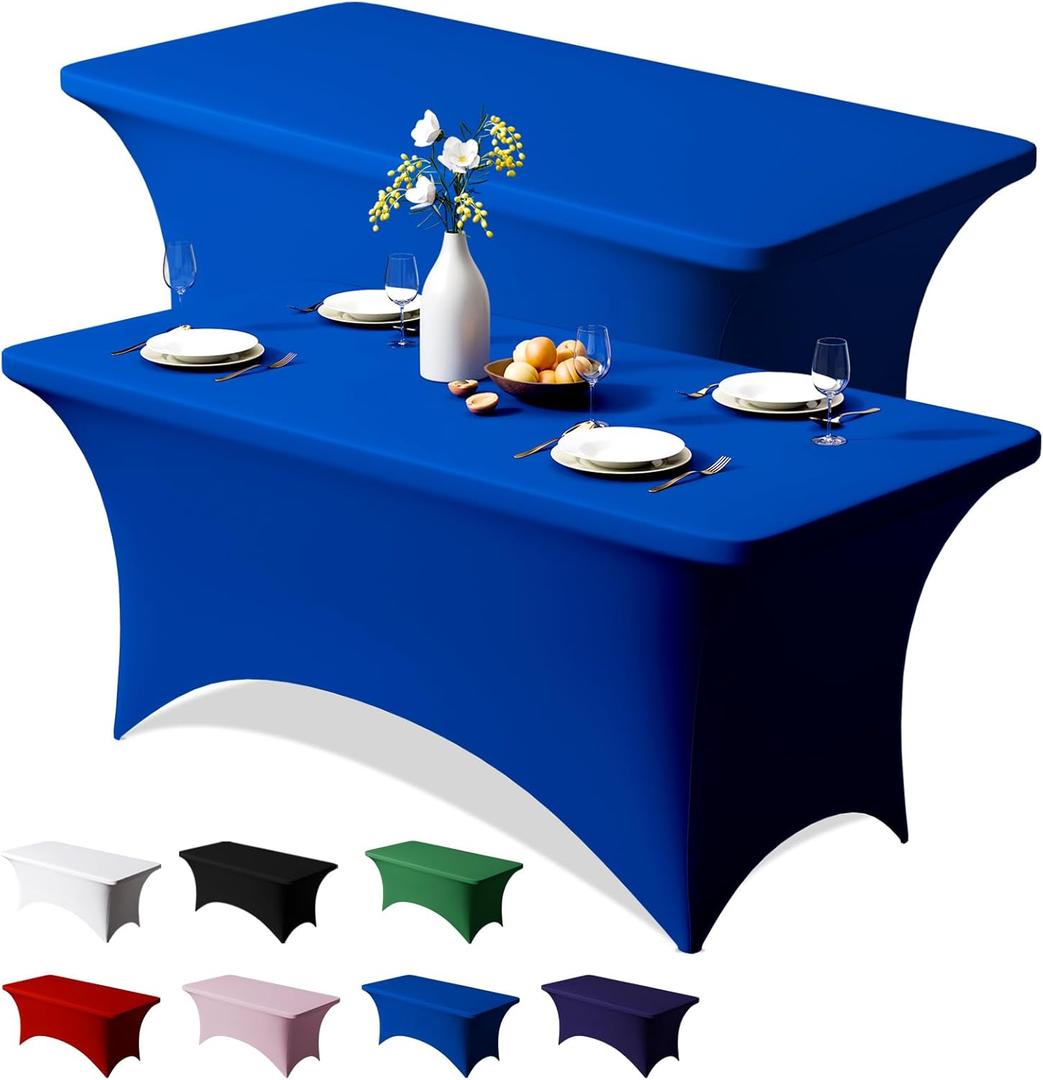 Trlyc 2 Pack 4FT Spandex Table Cloth - 48 x 30 Inch Rectangular Stretch Tablecloth, Wrinkle Resistant Scretch Table Cover for Wedding, Party, Banquet, Picnic, Outdoor Decoration (2Pcs,Royal Blue)
