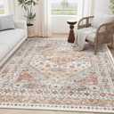 zesthome 5x7 Area Rugs - Ultra-Thin Washble Rug, Stain Resistant Anti Slip Backing Rugs for Living Room,Bedroom, Vintage Home Decor Area Rug (Orange,5'x7')