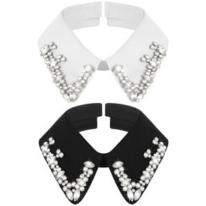 Geyoga 2 Pcs Dickey Rhinestones Collar for Women Detachable Fake False Collar Choker White Black (Classic Style)