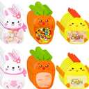 Resurhang 60 Pcs Easter Treat Bags Candy Zipper Cute Bunny Carrot Chick Food Goodie Gifts Bags Resealable Easter Rabbit Snack Containers with Handle for Some Bunny Is One Baby Shower Party Supplies