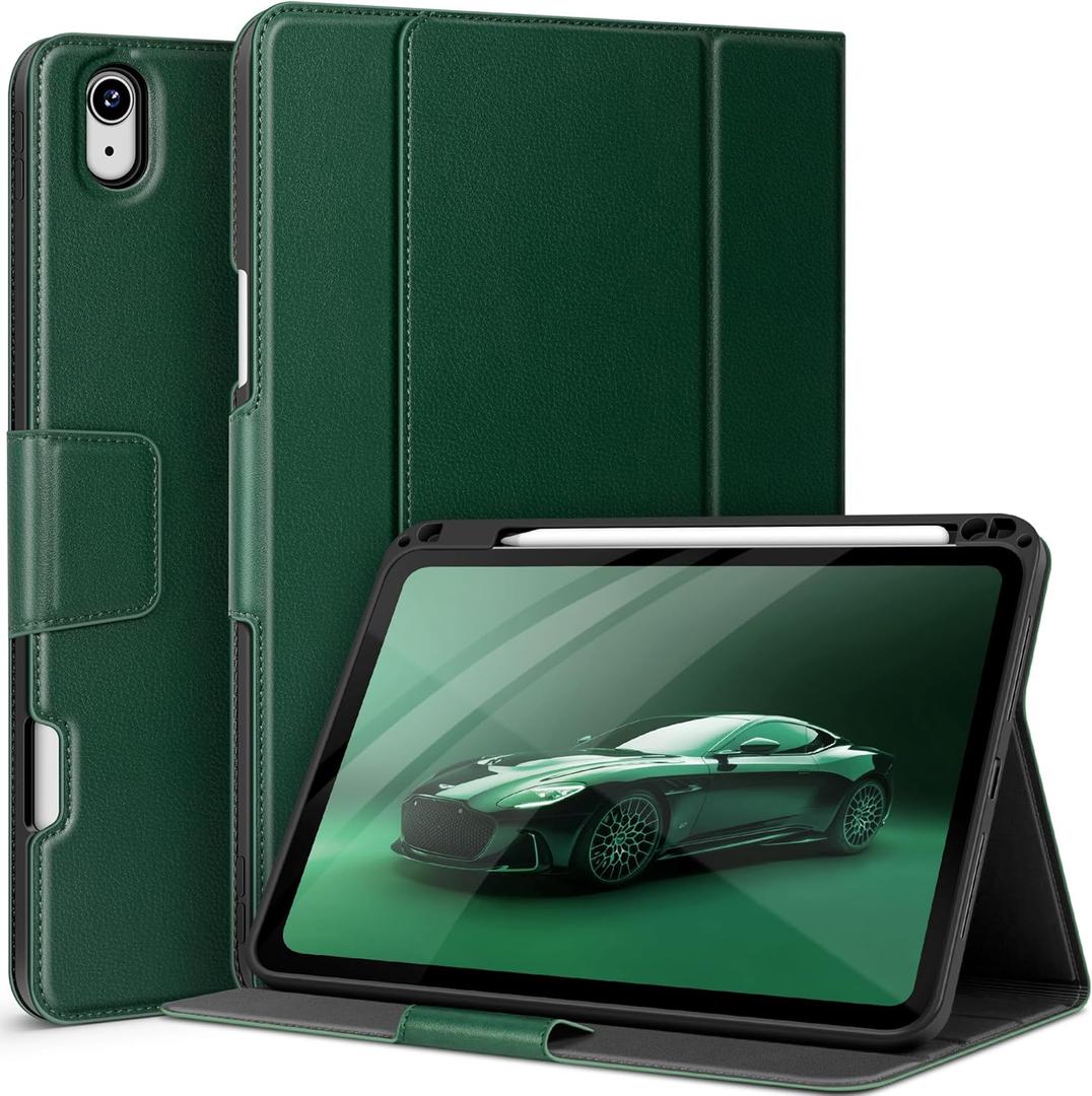auaua Case for iPad Air 11 Inch M3/M2 (2025/2024), iPad Air 5th/4th Generation (2022/2020), with Pencil Holder and Pocket, Typing Angle Muti-Stand Magnetic Closure Auto Sleep/Wake (Green)