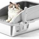 Stainless Steel Cat Litter Box with Lid, Metal Kitty Litter Box with Scoop, Non-Stick Base, Easy to Clean for Cat, Rabbit, Guinea Pigs and Hamsters - Light Gray