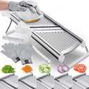 Gramercy Adjustable Mandoline Food Slicer, Mandoline Slicer for Kitchen, Mandolin, Potato, Tomato, Carrot, Vegetable, Fruit and Onion Cutter - Stainless Steel - INCLUDING 1 Pair Cut-Resistant Gloves