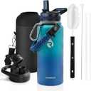 Insulated Water Bottle 32 oz, Triple Wall Vacuum Stainless Steel (Cold for 48 Hrs), Leak Proof & Non-BPA, Modern Water Flask Jug with Paracord Handle & Straw Spout Lids, Cyan Blue