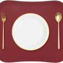 Uxcell Leather Embossed Placemats, Washable Heat Resistant Table Placemats, Coffee Place Mat for Kitchen Restaurant Dining Room, Wine Red