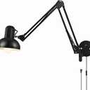 Black Industrial Swing Arm Wall Light Nordic Adjustable Long Arm Wall Sconces Lamp Metal Double-arms Folding Architect Work Wall Mount Lighting for Bedroom Reading Living Room