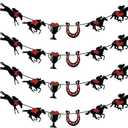 Marsui 4 Pcs Derby Decorations Horse Racing Hanging Banners No DIY Black Horse Red Rose Horseshoe Cardstock Garland Streamers Decorations for Horsing Racing Equestrian Birthday Party Supplies