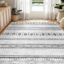 BESTSWEETIE 6x9 Area Rugs for Living Room Washable Moroccan Farmhouse Neutral Geometric Low Pile Non-Slip Soft Print Pattern Rug for Bedroom Kitchen Dining Room Entryway Grey/Black/Navy