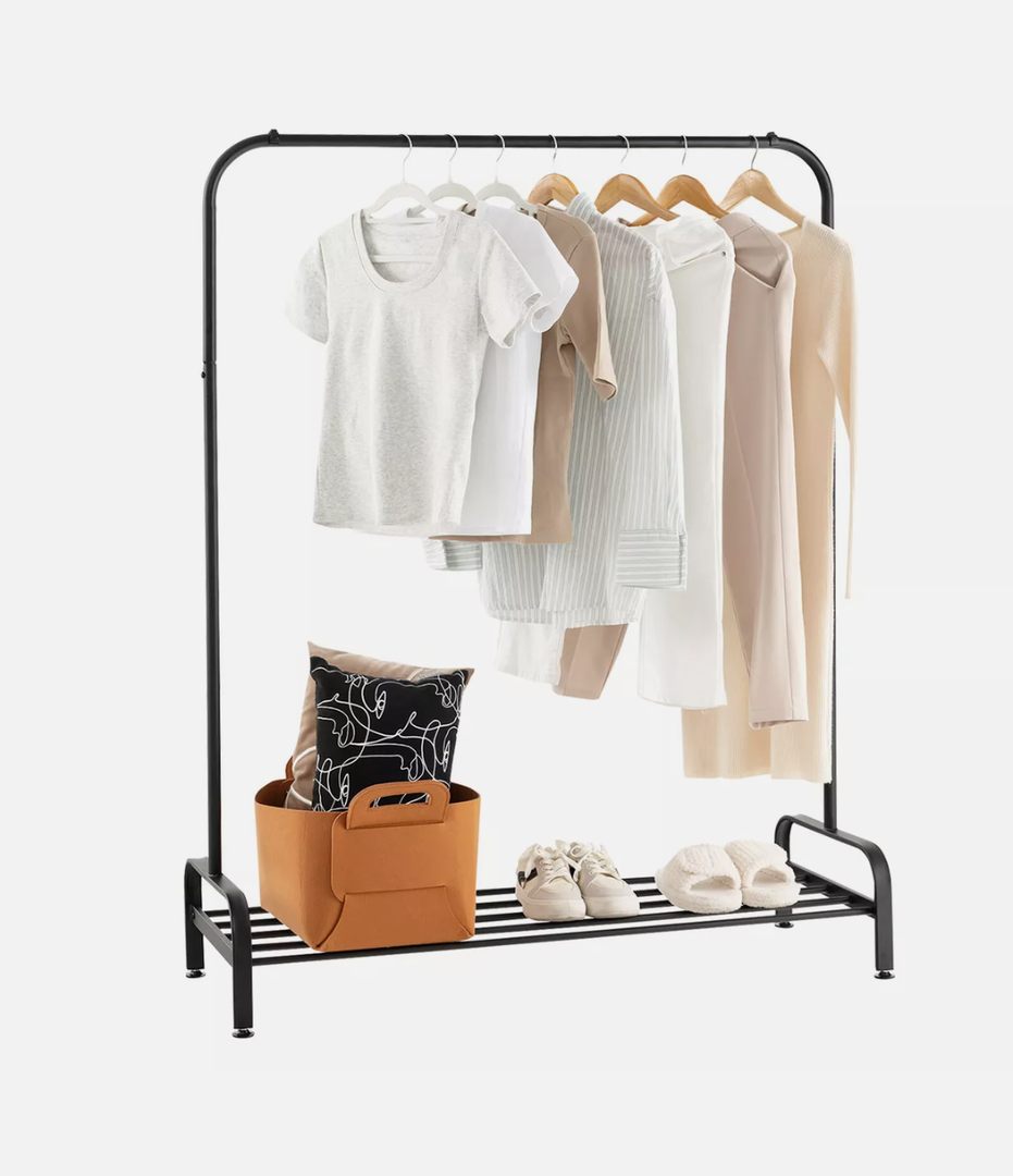 Industrial Metal Garment Rack Heavy Duty Floor Cloth Rack w/ Shoe Storage Shelf Size:
119 x 44 x 10cm
