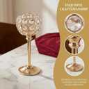 Crystal Candle Holders 2 Set of 6 - Gold Vintage Hollow Ball Candle Stand for Table Centerpiece, Crystal Metal Tealight Candlestick for Wedding, Dining Room Decor