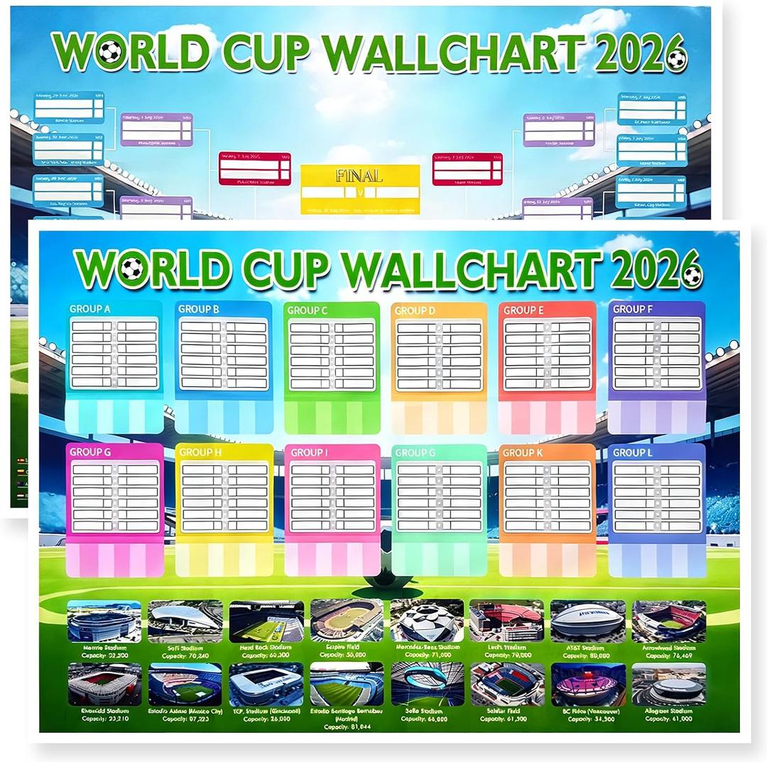 Edussy 2PCS Soccer Championship Bracket Poster 2026, 33"23.6" 2026 Merchandise Tournament Party Decorations Schedule Wall Chart for Soccer Fans Gifts Soccer Theme Party Match Decor