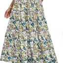POPZONE Women Maxi Skirt Floral Boho Tiered Fall Summer Flowy Skirts Casual High Waist Long Skirts for Women (S)