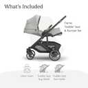 UPPAbaby Cruz V3 Stroller - from Birth + Car Seat Compatible - Full-Size, Reversible Seat - Infant Insert, Bug and Rain Shields Included - Savannah (Pearl Gray Jacquard/Carbon Frame/Chestnut Leather)