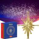 2025 Upgraded Christmas Tree Topper Projector Light with Rotating Bright LED & Wide Coverage, Universal Fit for Any Height Tree, Easy Install, Stable Base, Holiday & Party Decorations (Starlight Gold)