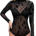 UEOIOW Women's Rhinestone Bodysuit Sheer Mesh Glitter Body Suit Tops Shirts Leotards.M