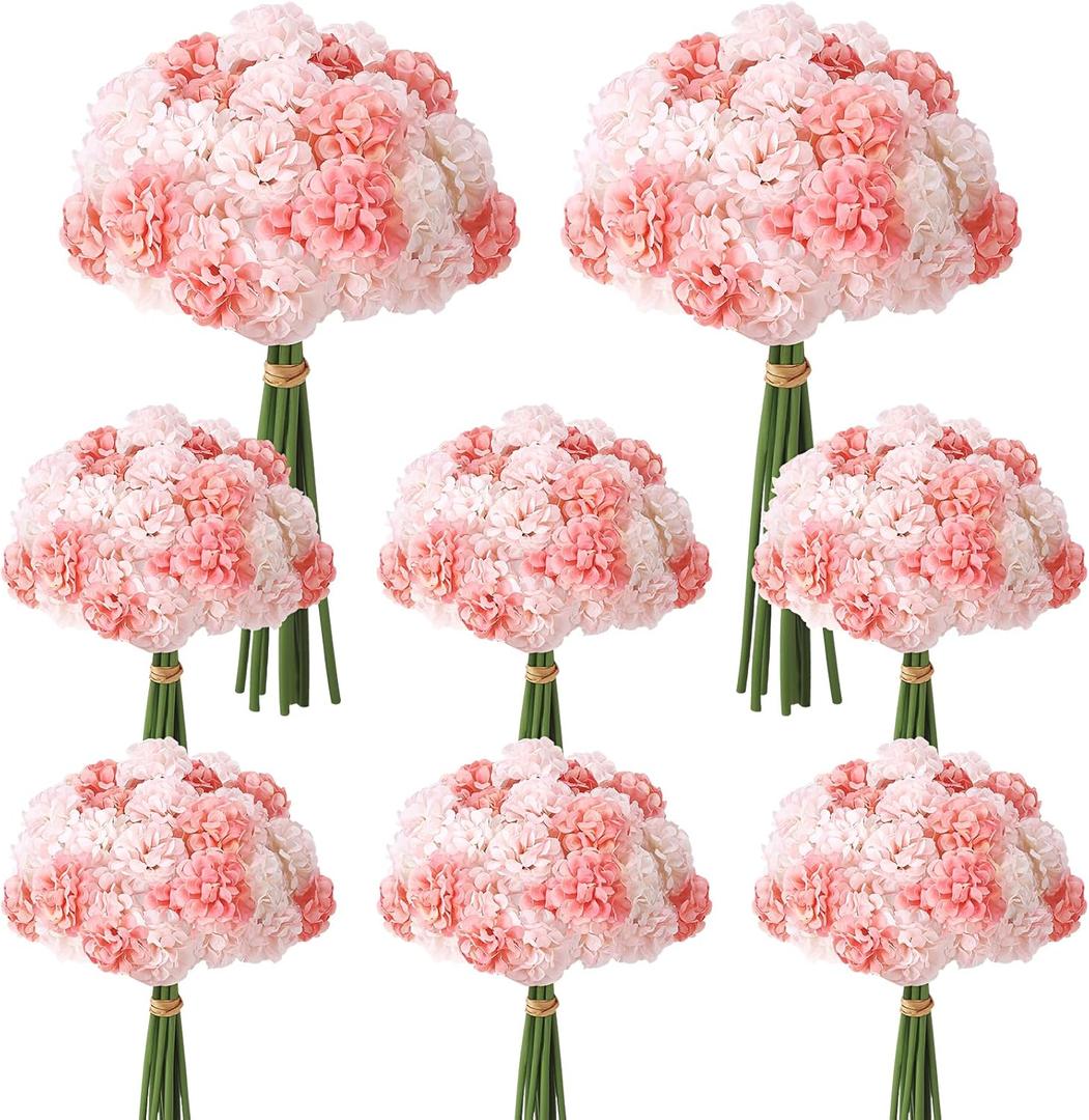 72 Pcs Pink Hydrangea Artificial Flowers, Round Floral Bouquet for Home Decor, Wedding, Party, and Seasonal Decoration, Realistic Fake Flowers for Centerpieces, Aisle, Table Arrangements