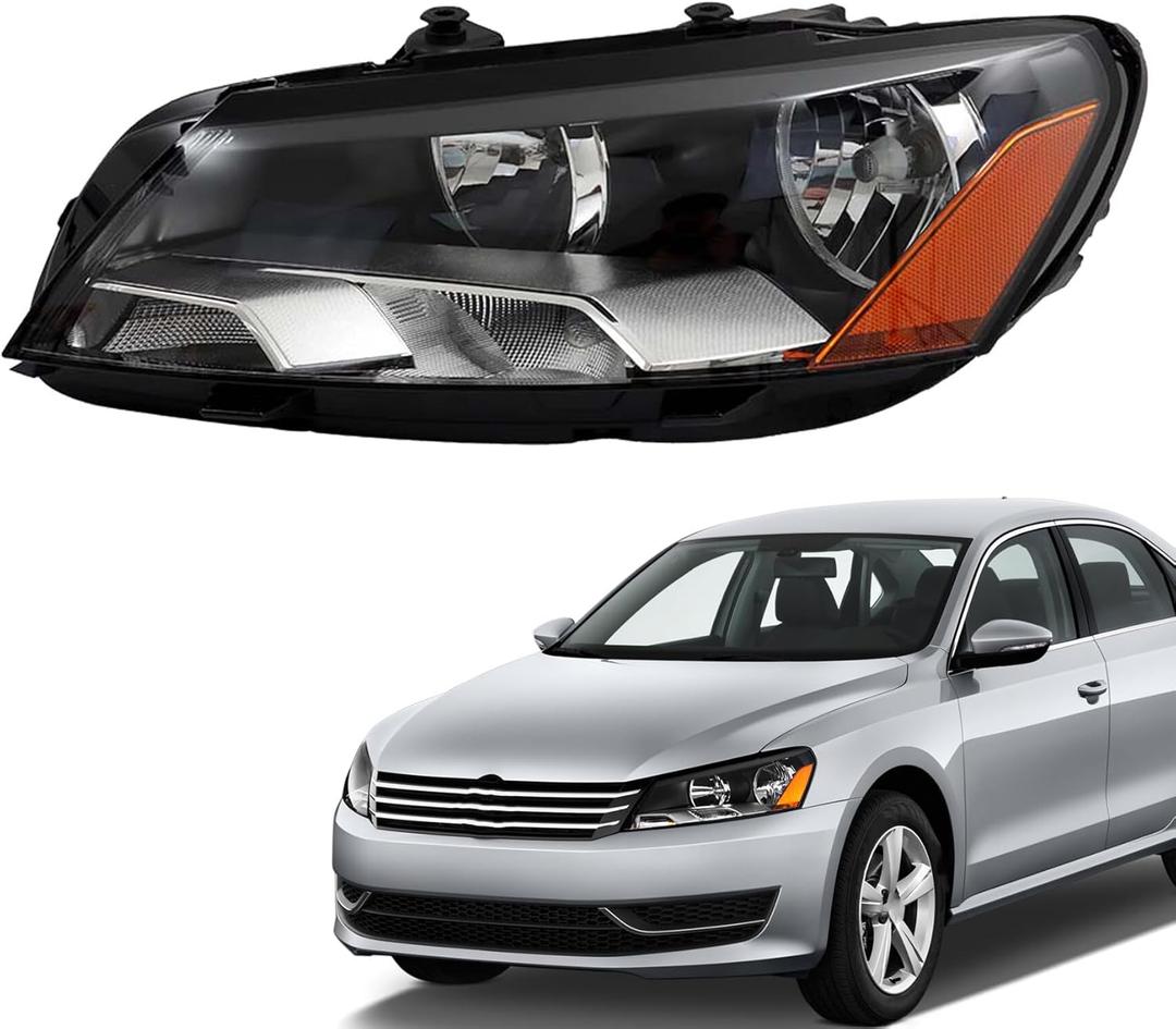 munirater Headlight Assembly Replacement for 2012 2013 2014 2015 Passat Left Headlamp Halogen Driver Side 561941005D