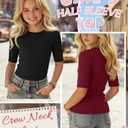 LessonZoo 3 Pack Girls Short Sleeve Shirts Ribbed Knit Crew Neck Tops Slim Fit Summer Basic Fashion Tees for Kids 5-14 Years(Black, Wine Red, Navy Blue,13-14 Years)