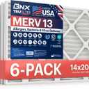BNX TruFilter 14x20x1 Air Filter MERV 13 (6-Pack) - MADE IN USA - Electrostatic Pleated Air Conditioner HVAC AC Furnace Filters for Allergies, Pollen, Mold, Bacteria, Smoke, Allergen, MPR 1900 FPR 10
