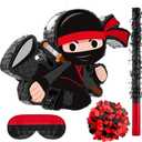 Karate Ninja Piata Ninja Birthday Party Supplies with Piata Stick Confetti and Blindfold, Warrior Birthday Party Decor for Adults Game Black (17 x 11.6 x 3 Inch,Trendy Style)